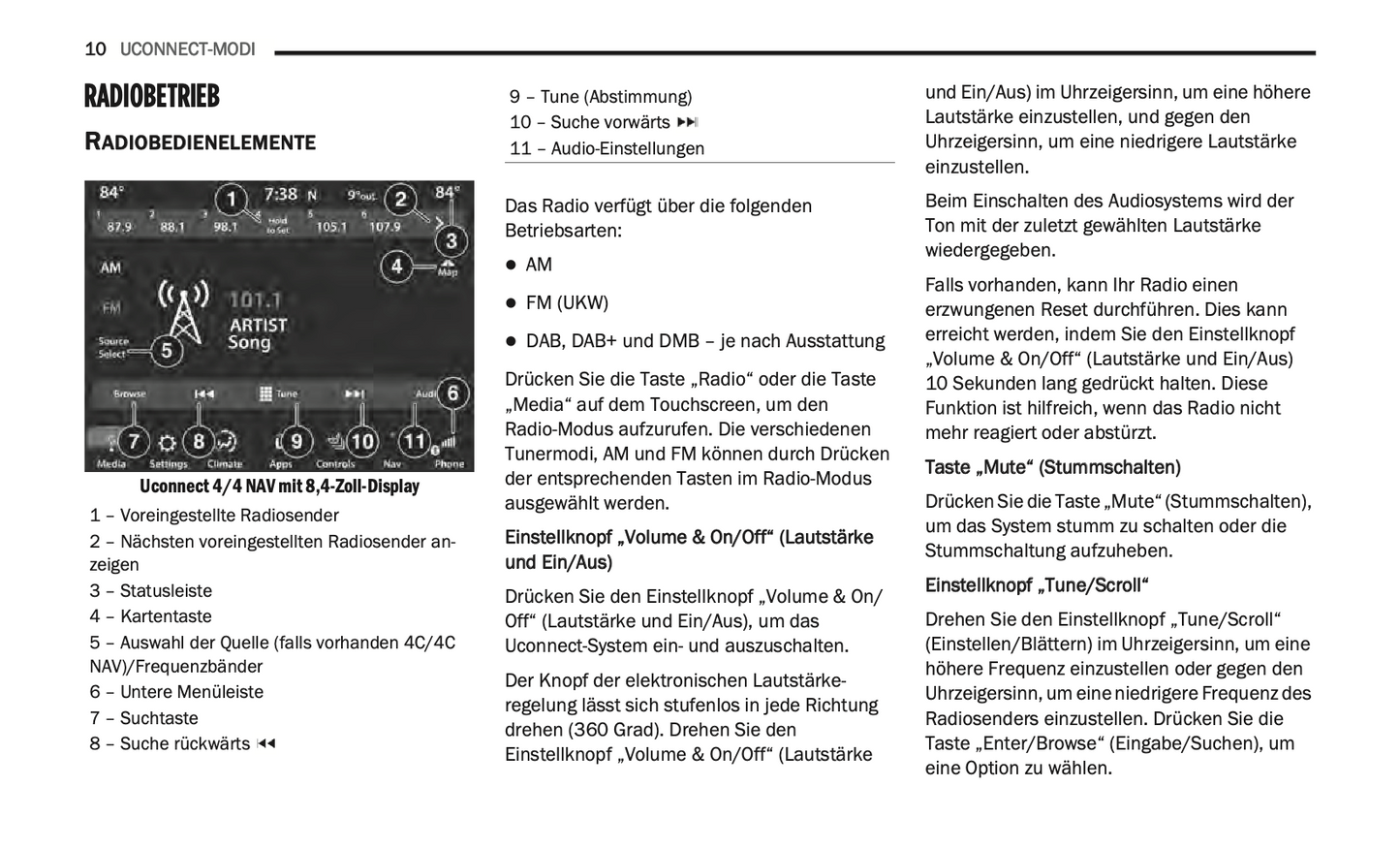 2020-2021 Uconnect Radio 4C/4C Nav Display 8.4" Infotainment Anleitung | Deutsch