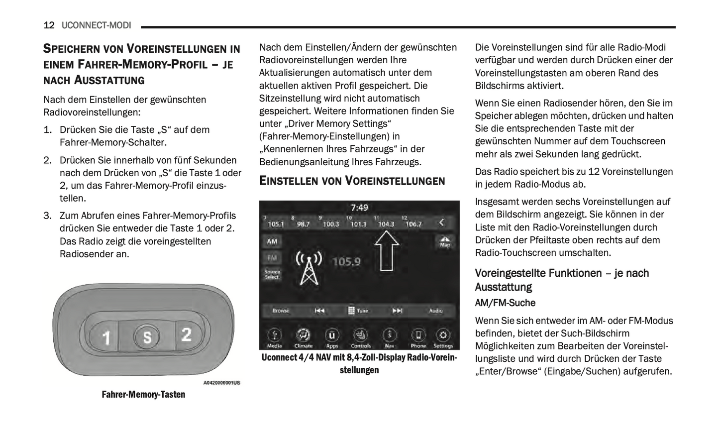 2020-2021 Uconnect Radio 4C/4C Nav Display 8.4" Infotainment Anleitung | Deutsch