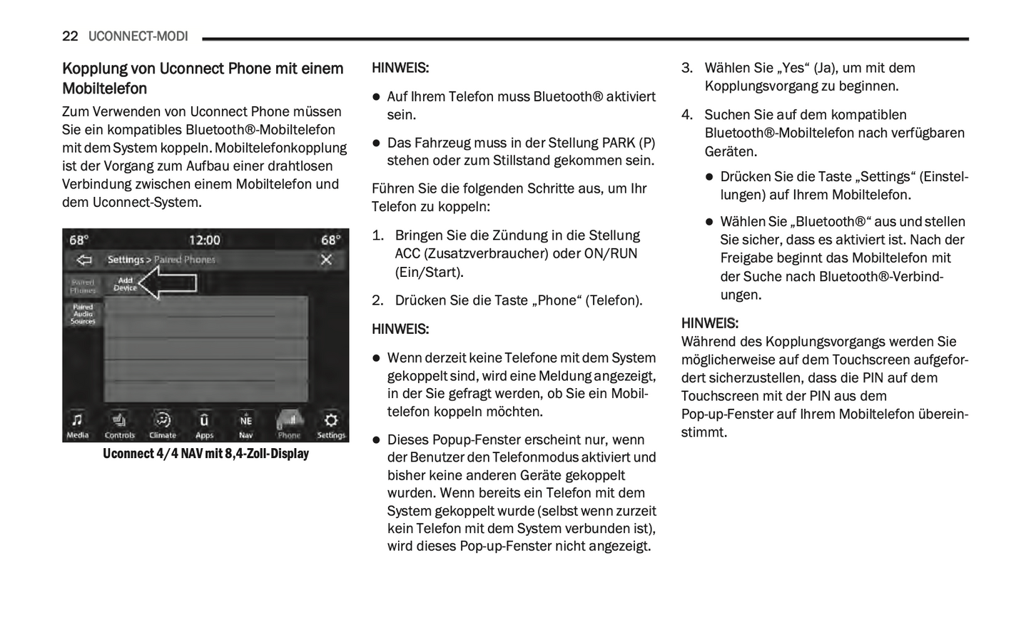 2020-2021 Uconnect Radio 4C/4C Nav Display 8.4" Infotainment Anleitung | Deutsch