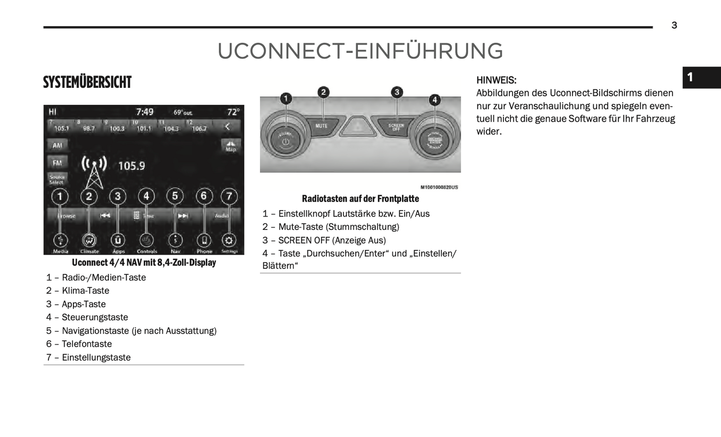 2020-2021 Uconnect Radio 4C/4C Nav Display 8.4" Infotainment Anleitung | Deutsch