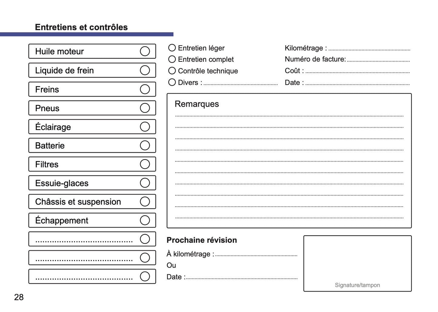 Dacia Maintenance Book | French