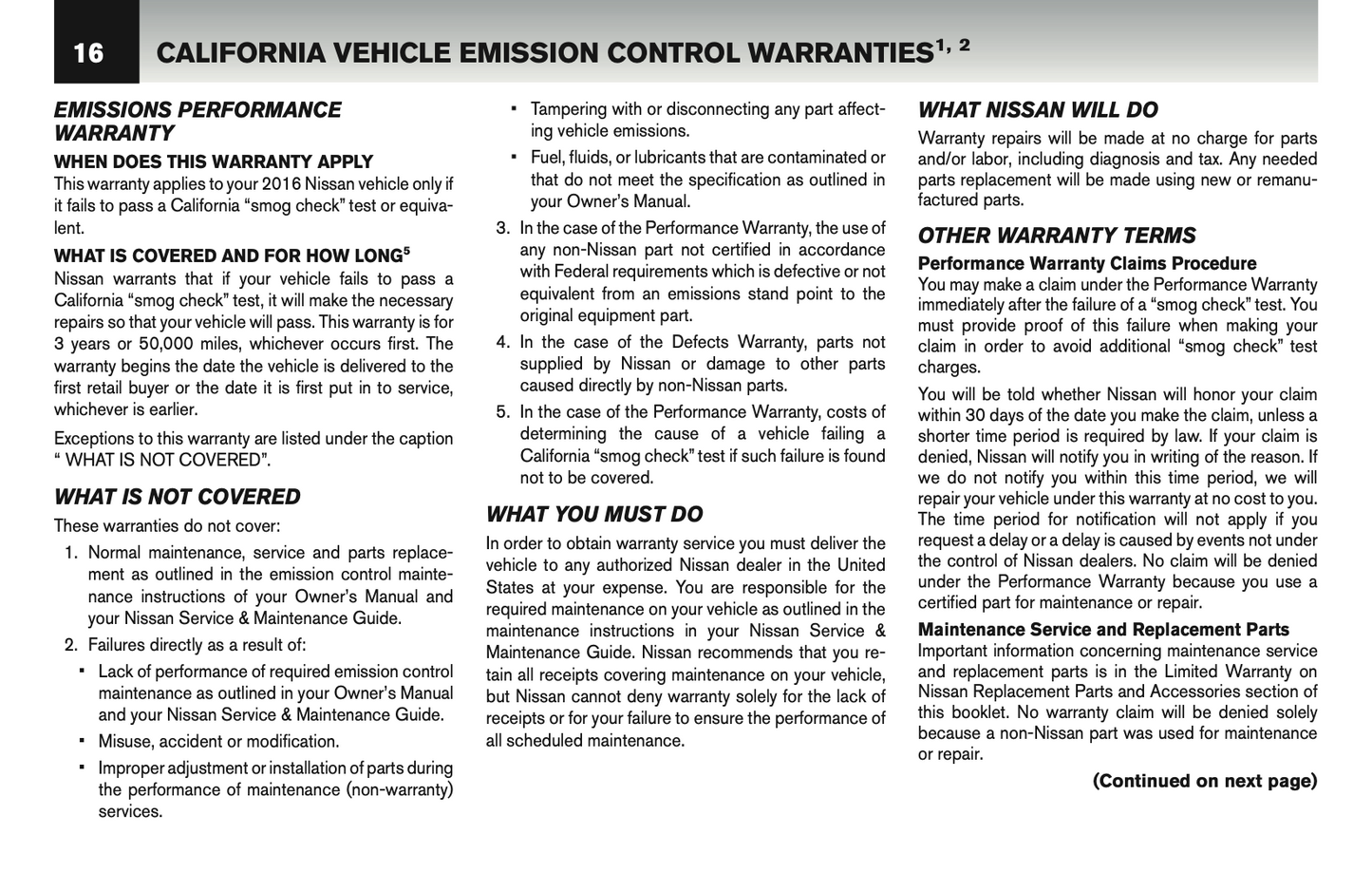 2016 Nissan GT-R Warranty Information Booklet Supplement Manual | English