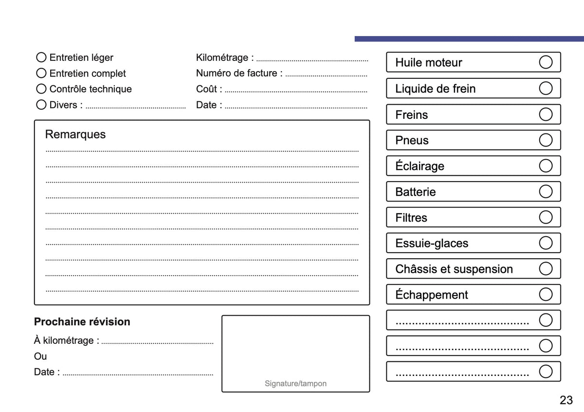Suzuki Maintenance Book | French
