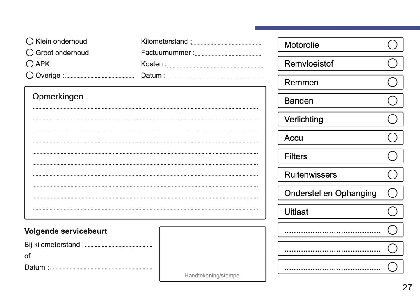 Toyota Maintenance Book | Dutch