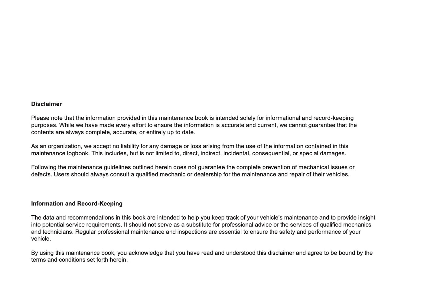 Volkswagen Maintenance Book | English