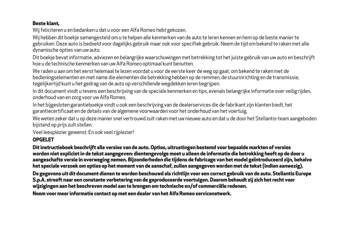 2026 Alfa Romeo Junior Owner's Manual | Dutch