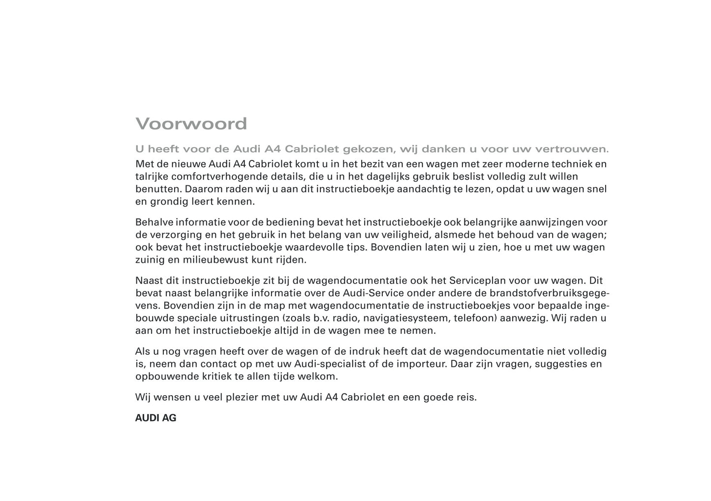 2007-2008 Audi A4 Cabriolet Owner's Manual | Dutch