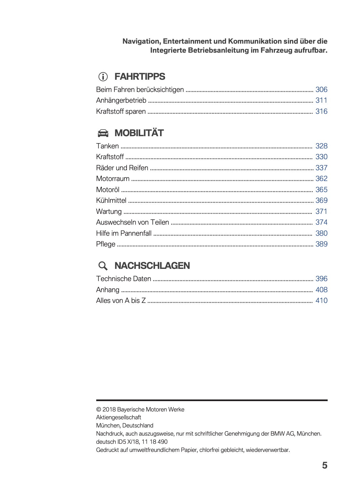 2018 BMW 5 Series Touring Bedienungsanleitung | Deutsch