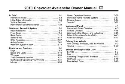 2010 Chevrolet Avalanche Owner's Manual | English US