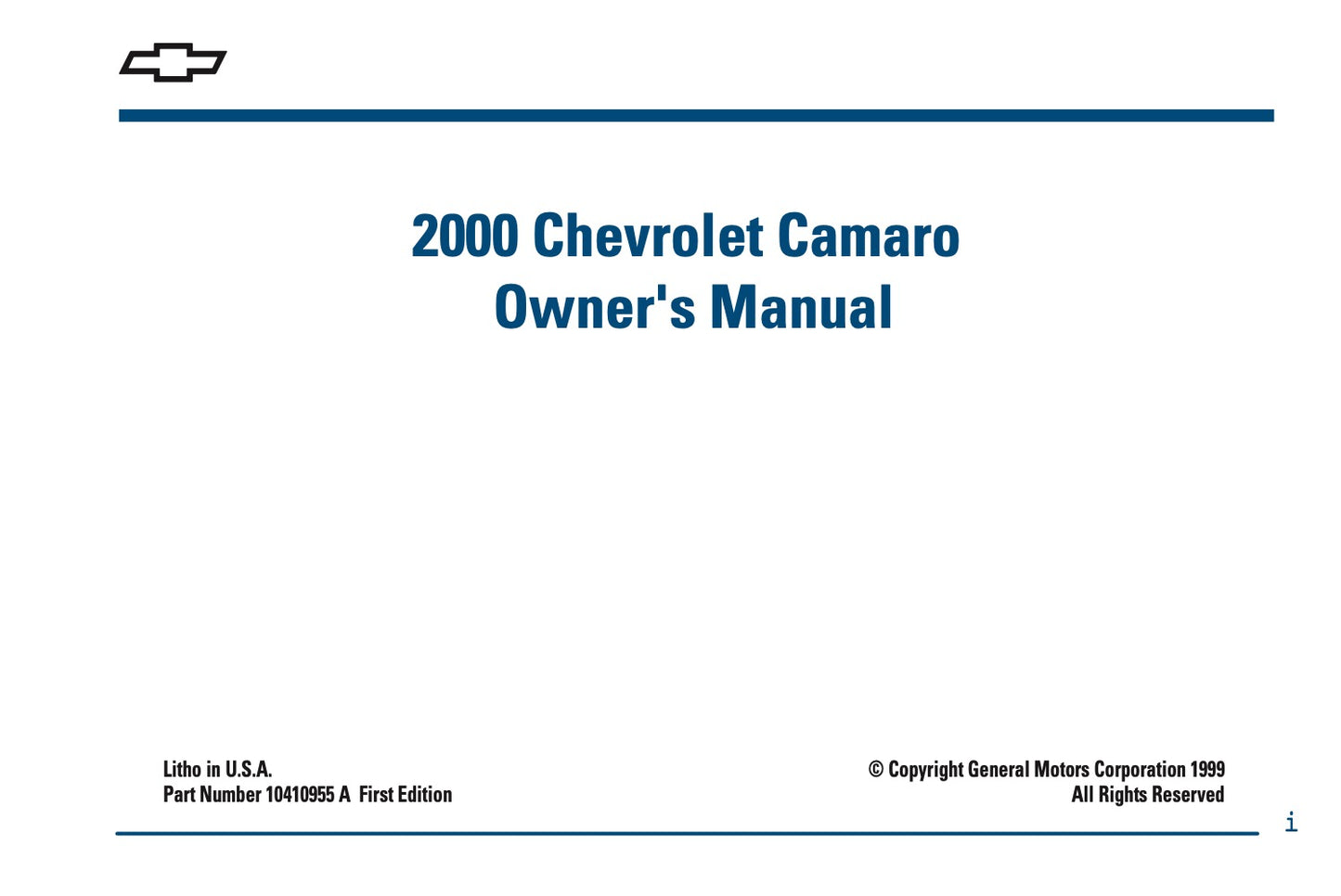 2000 Chevrolet Camaro Owner's Manual | English US