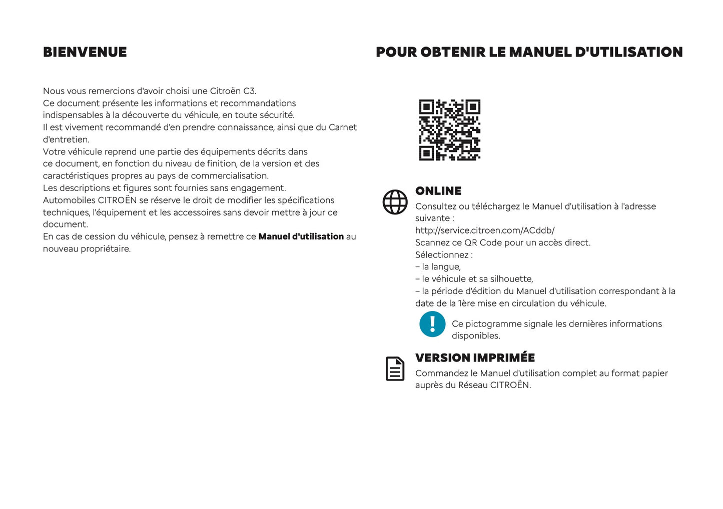 2026 Citroën C3 Owner's Manual | French