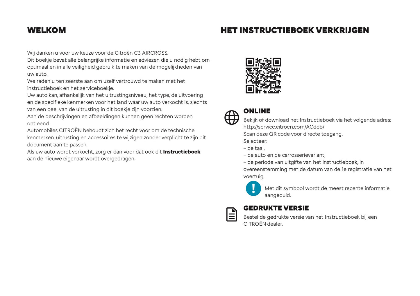 2026 Citroën C3 Aircross Owner's Manual | Dutch