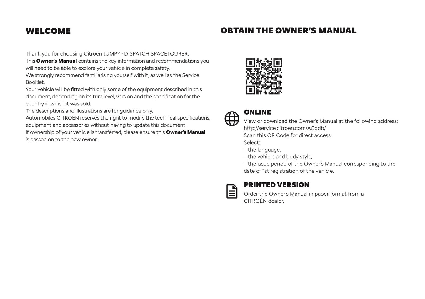 2026 Citroën Jumpy/Dispatch/SpaceTourer Owner's Manual | English