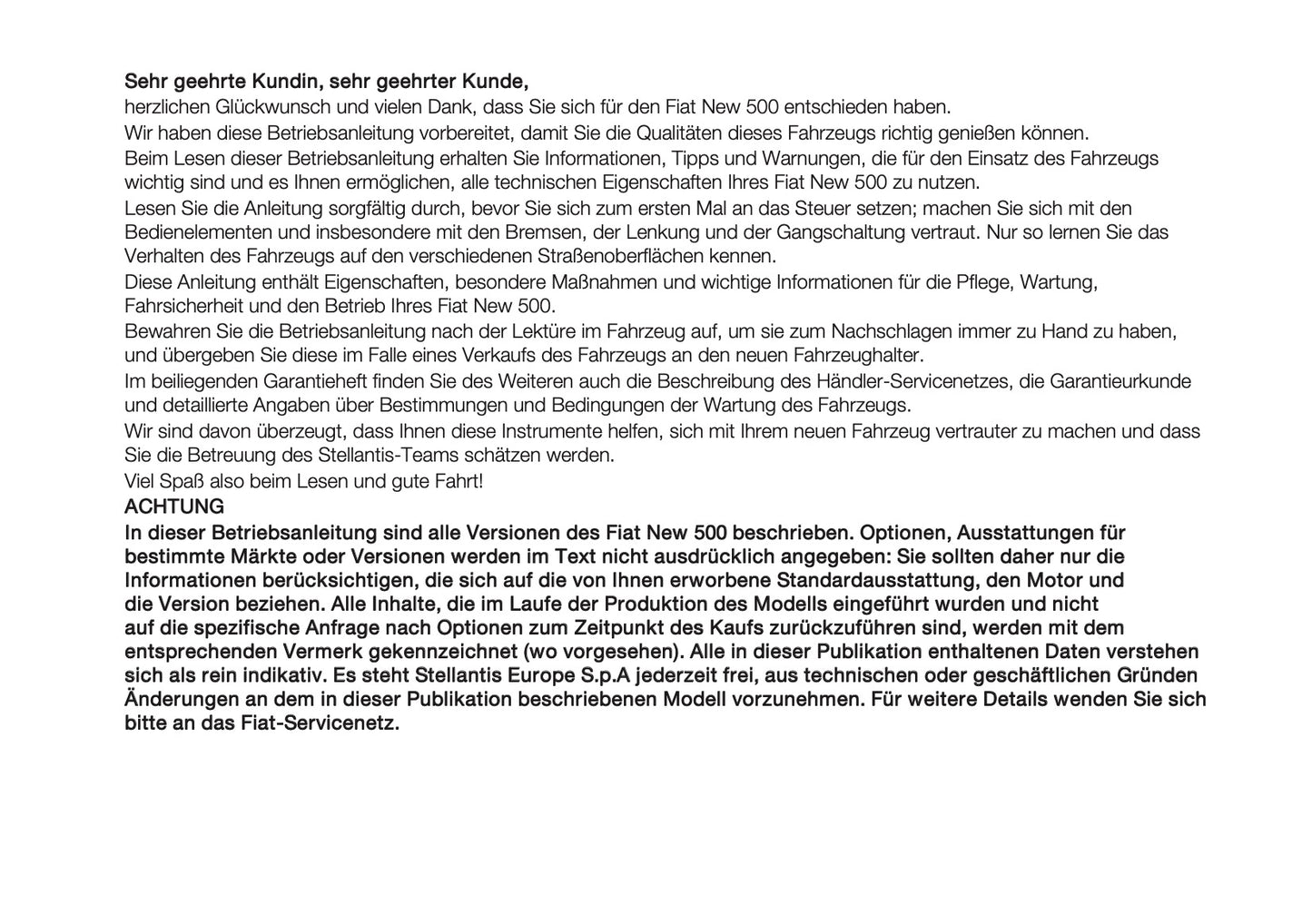 2026 Fiat 500 Bedienungsanleitung | Deutsch
