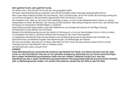 2025-2026 Fiat Panda/Pandina Bedienungsanleitung | Deutsch