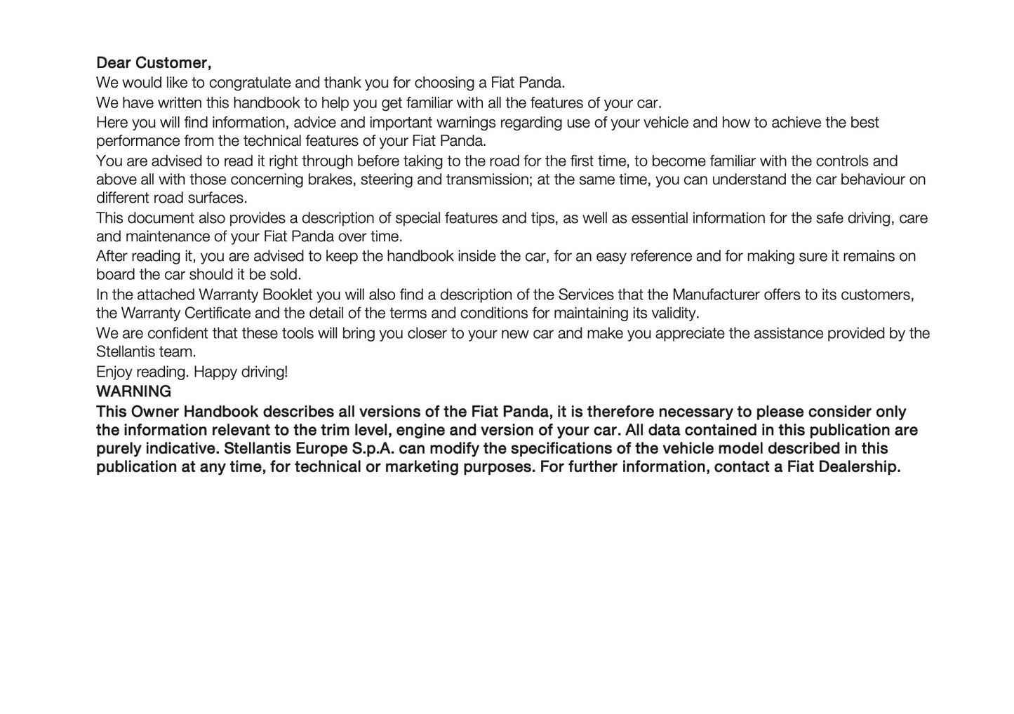 2025-2026 Fiat Panda/Pandina Owner's Manual | English