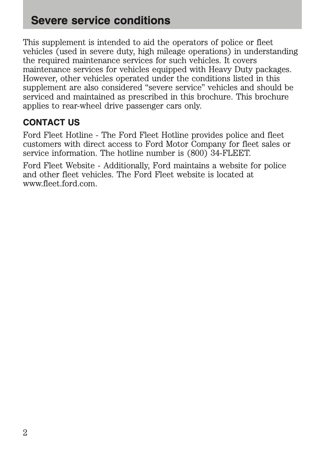 2009-2011 Ford Crown Victoria Police Fleet Supplement Manual | English US