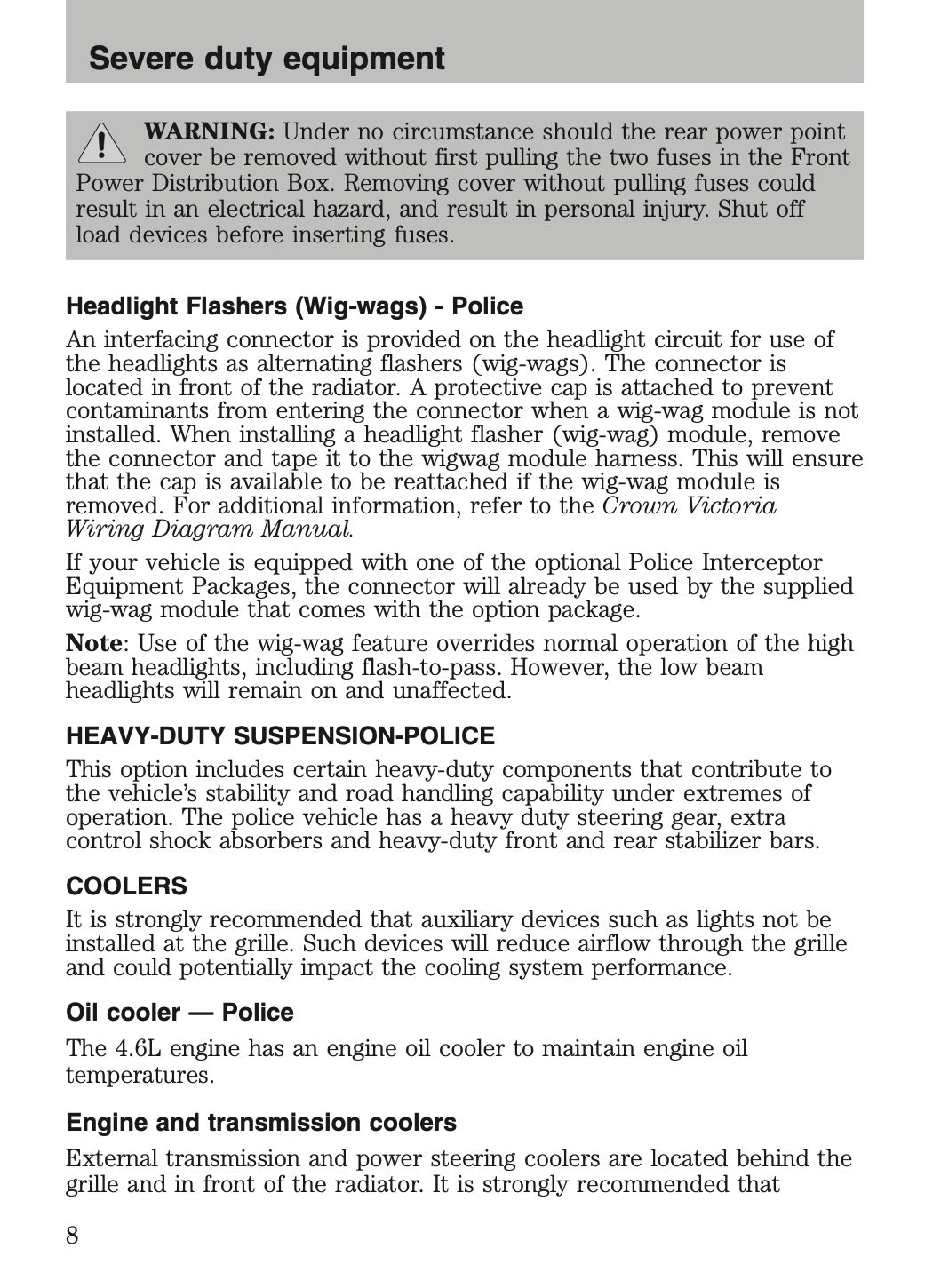 2009-2011 Ford Crown Victoria Police Fleet Supplement Manual | English US