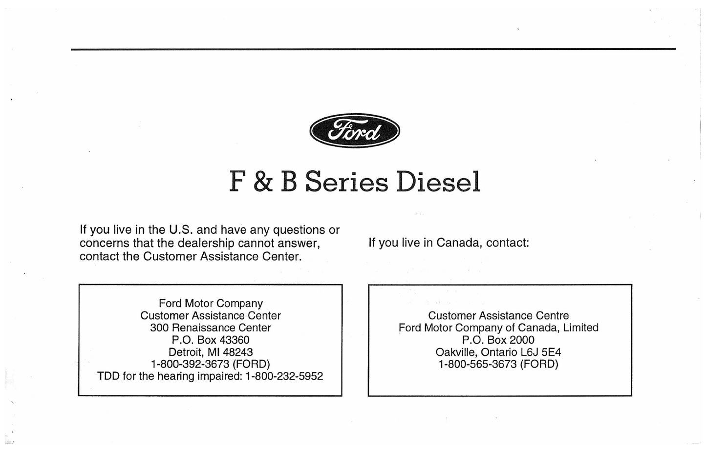 1996 Ford F-Series Diesel/B-Series Diesel Owner's Manual | English