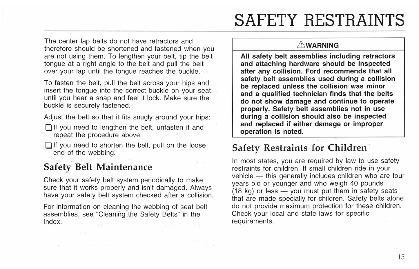 1996 Ford F-Series Diesel/B-Series Diesel Owner's Manual | English