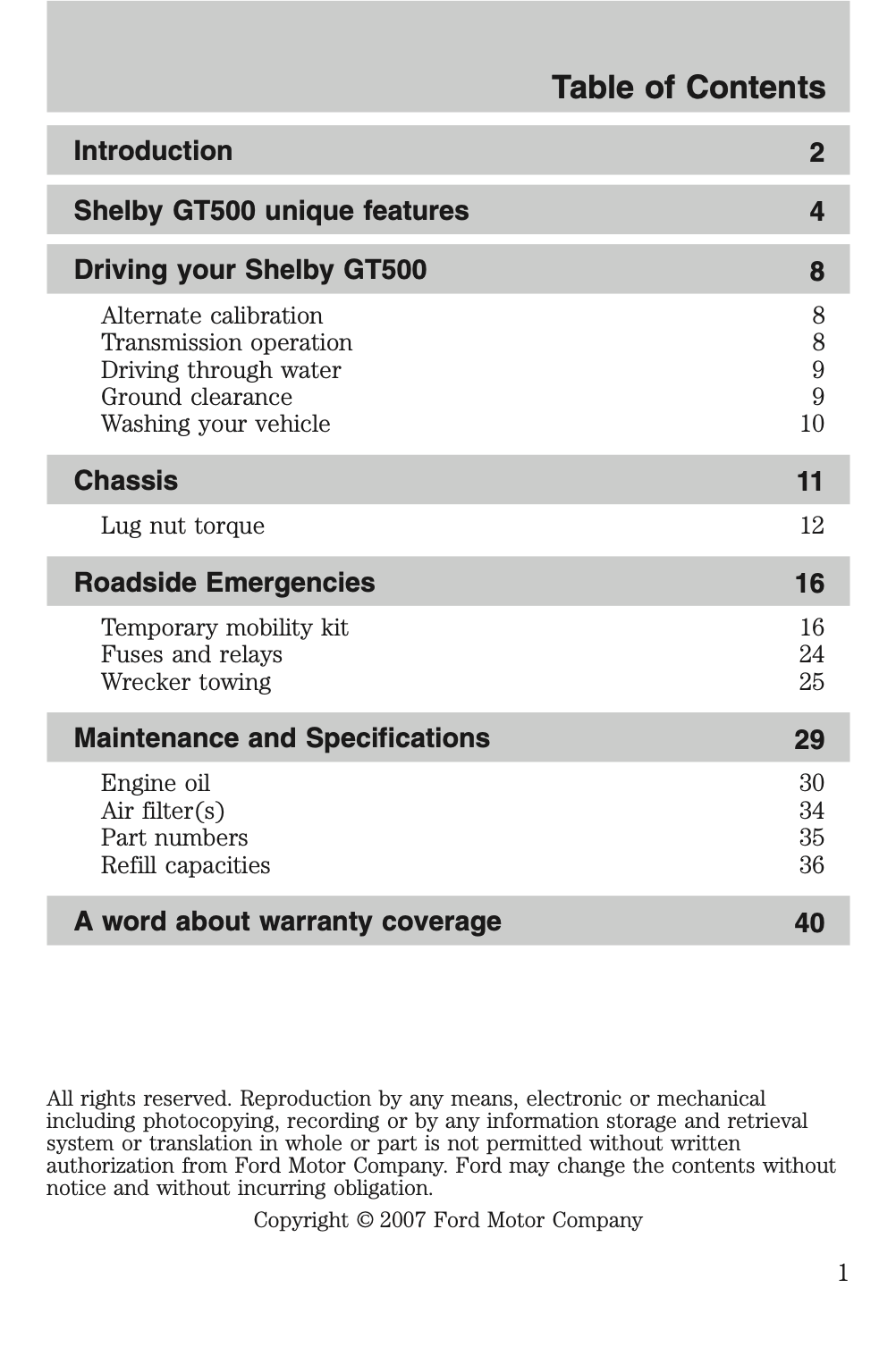 2008 Ford Shelby GT500 Owner's Manual Supplement | English