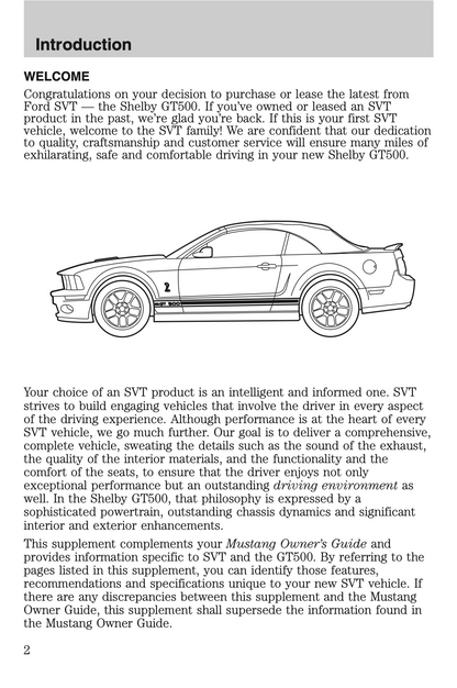 2008 Ford Shelby GT500 Owner's Manual Supplement | English