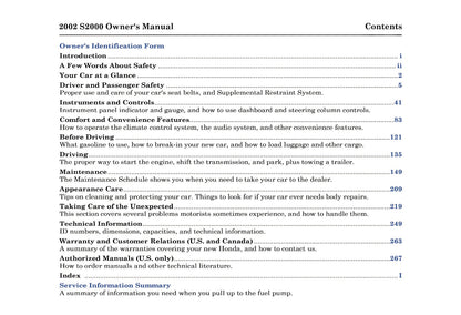 2002 Honda S2000 Owner's Manual | English US