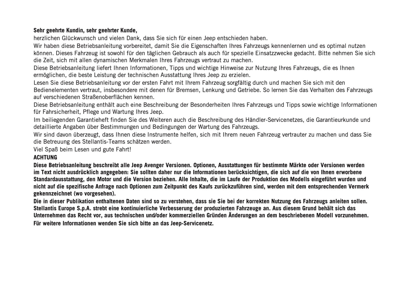 2025 Jeep Avenger Bedienungsanleitung | Deutsch