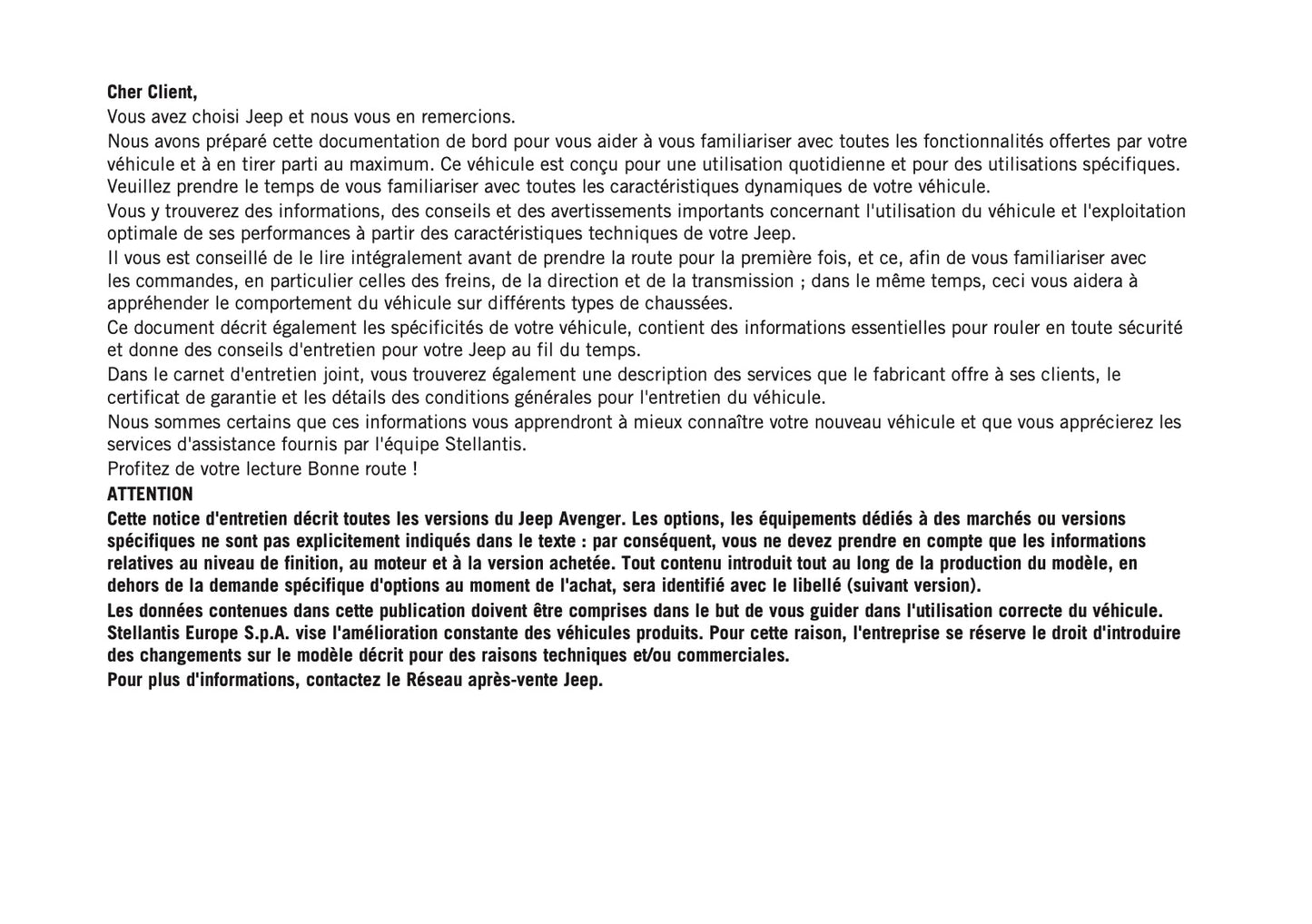 2026 Jeep Avenger Owner's Manual | French