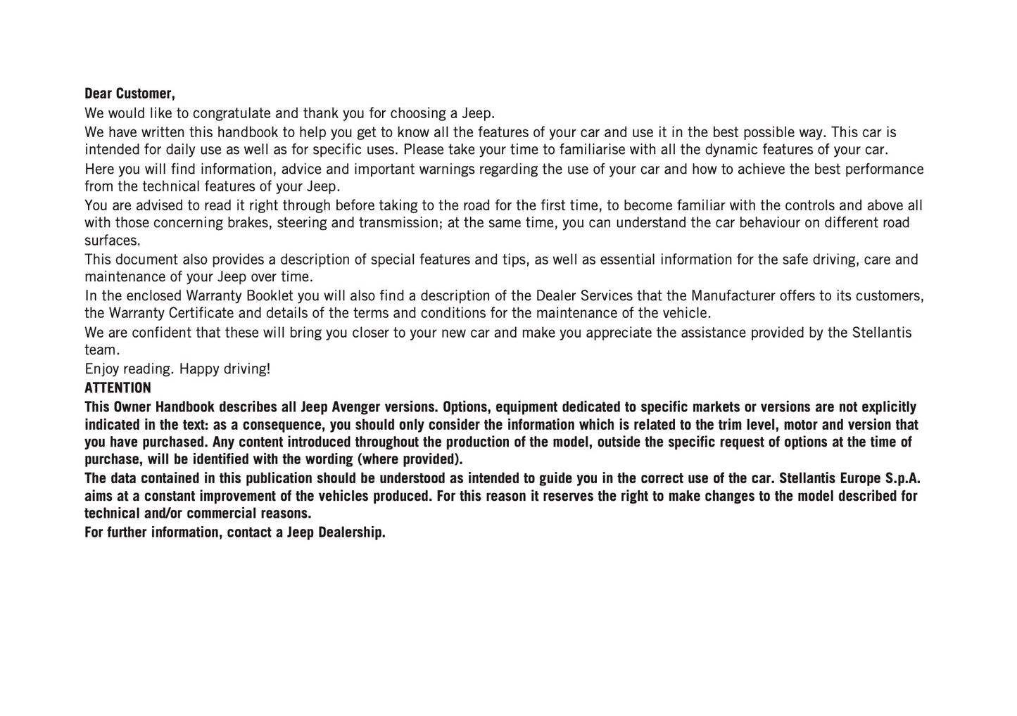 2025-2026 Jeep Avenger Owner's Manual | English