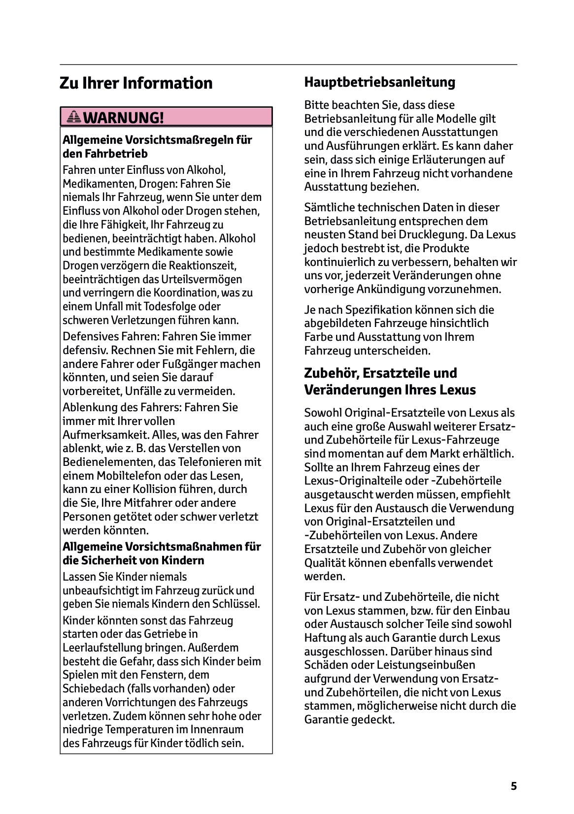 2025-2026 Lexus LBX Bedienungsanleitung | Deutsch