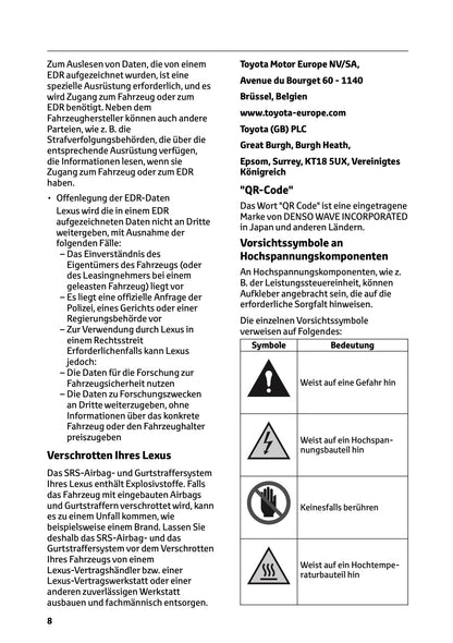 2025-2026 Lexus LBX Bedienungsanleitung | Deutsch