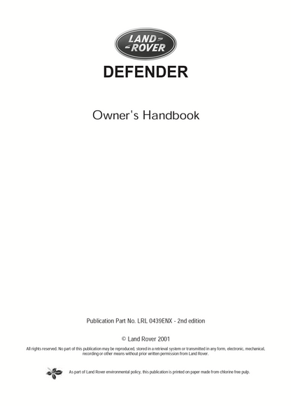 2002 Land Rover Defender Owner's Manual | English