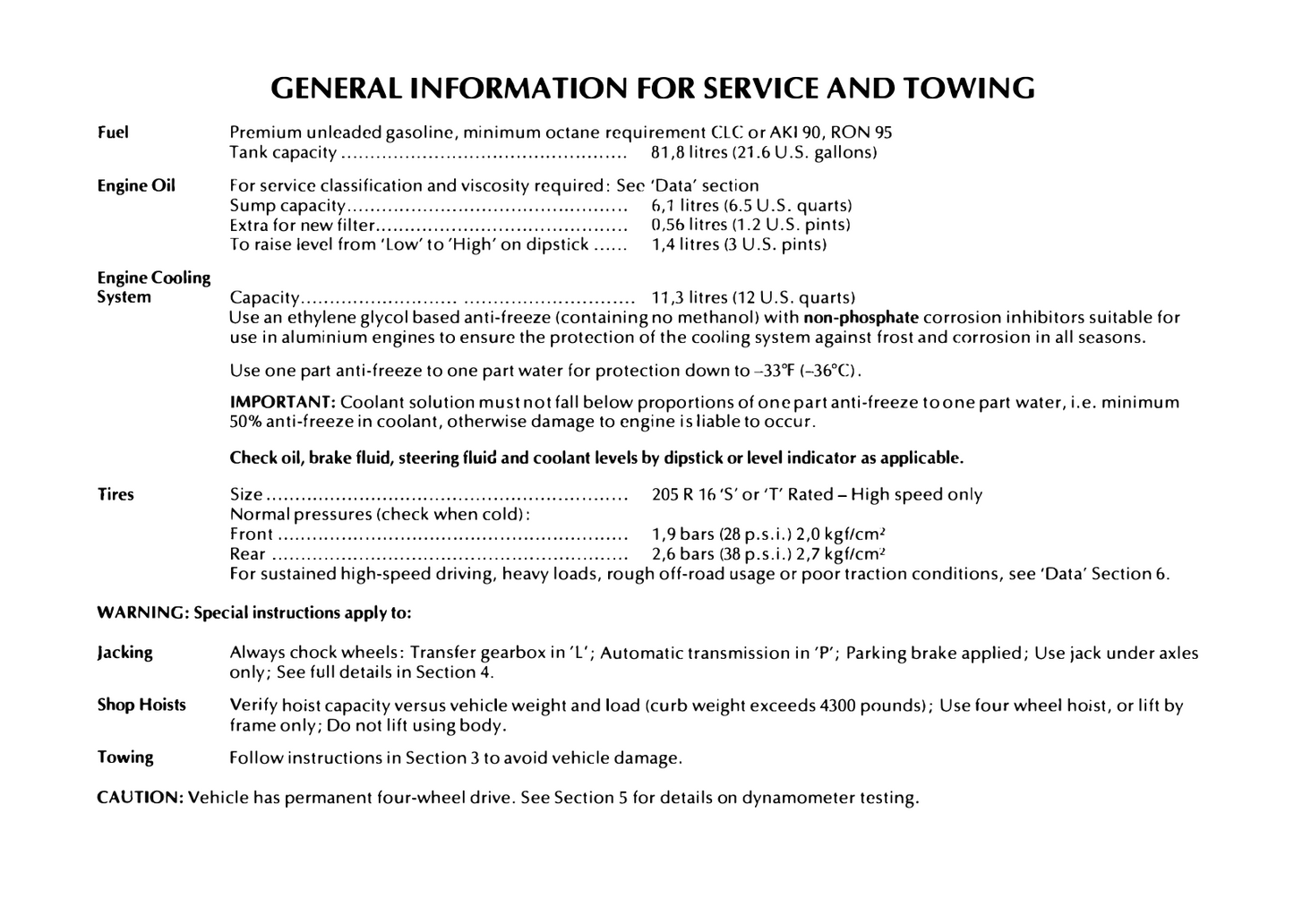 1993 Land Rover Range Rover Owner's Manual | English