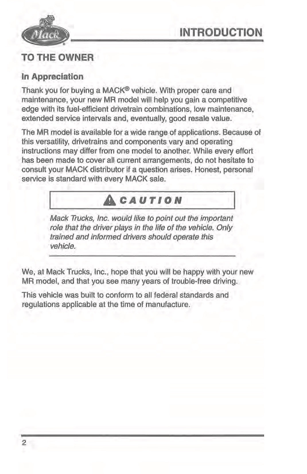 2000 Mack MR Series Owner's Manual | English