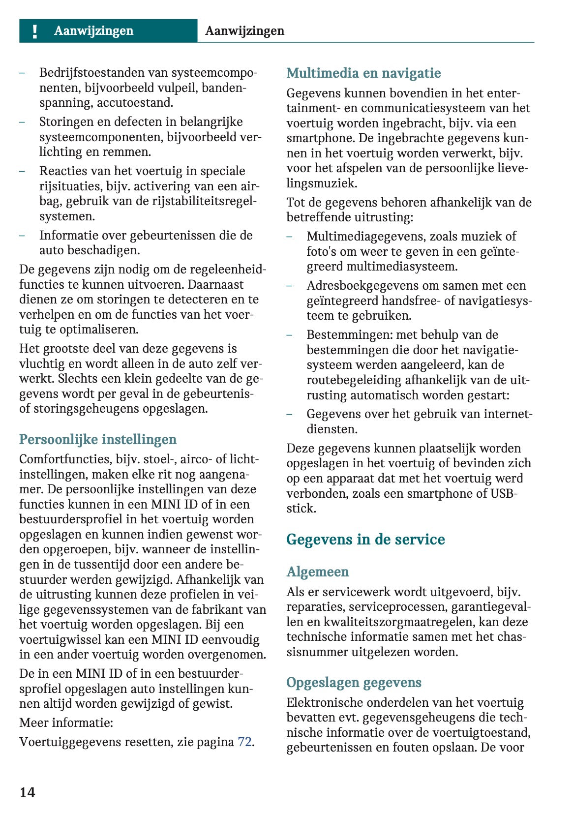 2025-2026 Mini Cooper Owner's Manual | Dutch