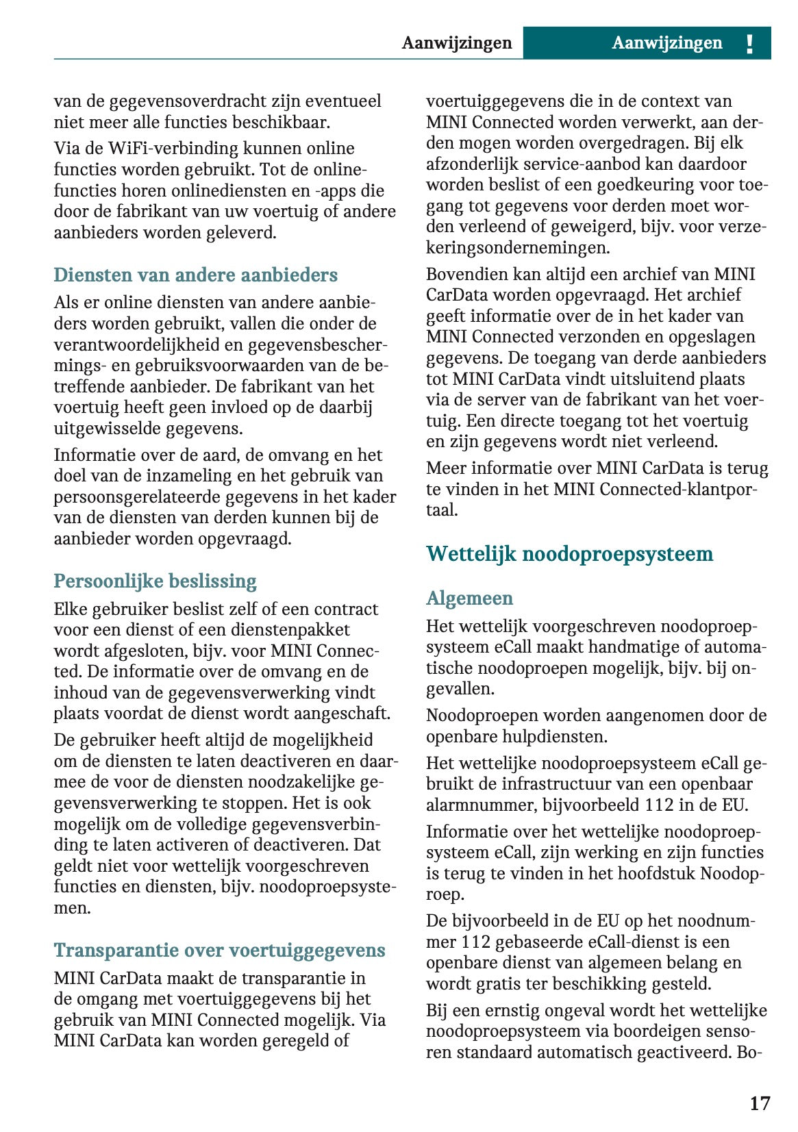 2025-2026 Mini Cooper Owner's Manual | Dutch