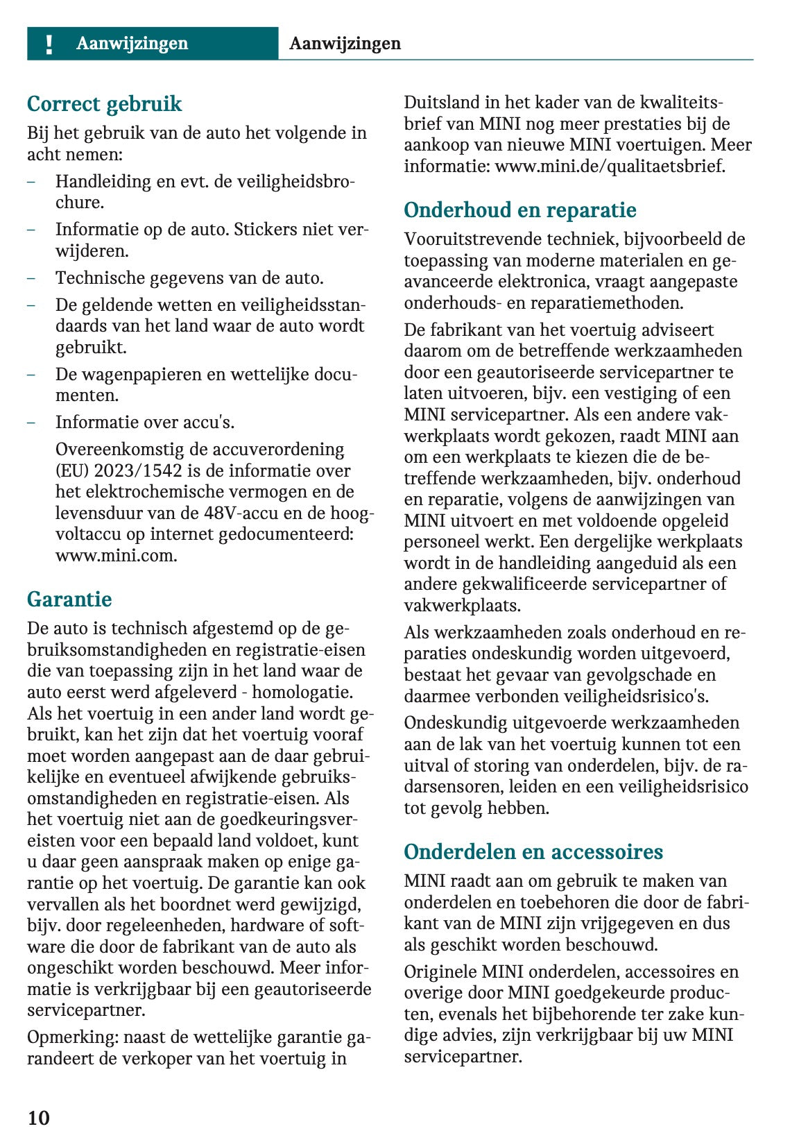 2025-2026 Mini Cooper Owner's Manual | Dutch