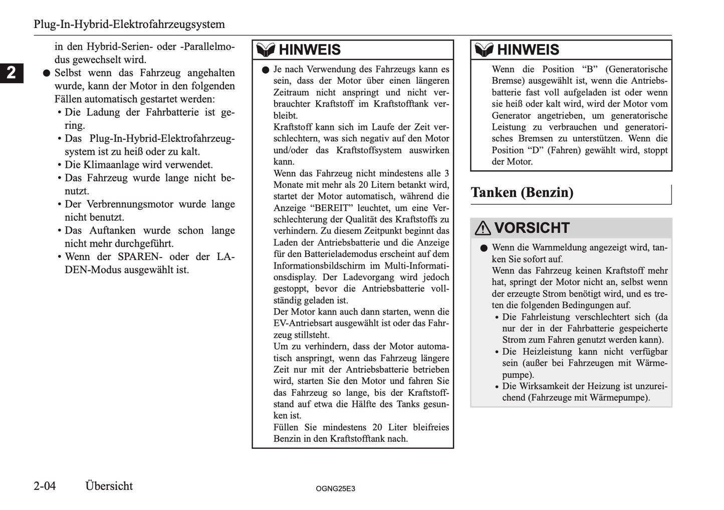 2025 Mitsubishi Outlander PHEV Bedienungsanleitung | Deutsch