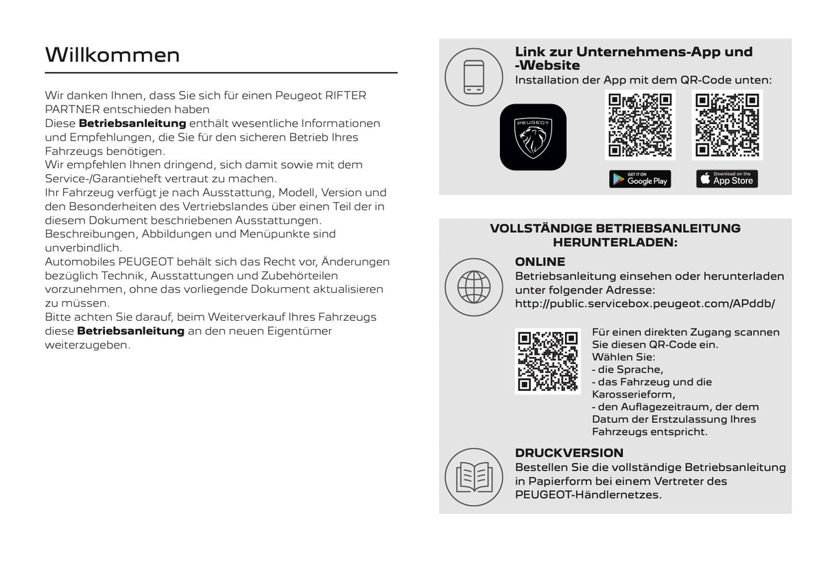 2026 Peugeot Rifter/Partner Bedienungsanleitung | Deutsch