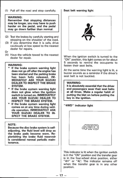 1988 Suzuki Samurai Owner's Manual | English
