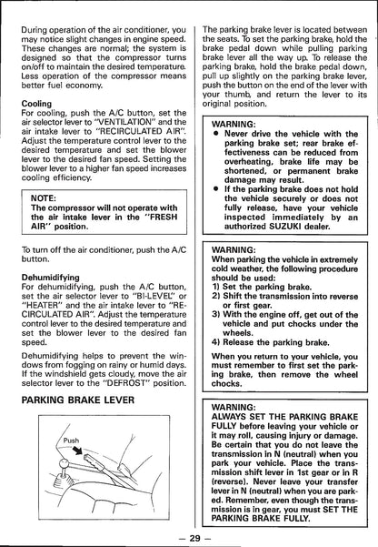 1988 Suzuki Samurai Owner's Manual | English