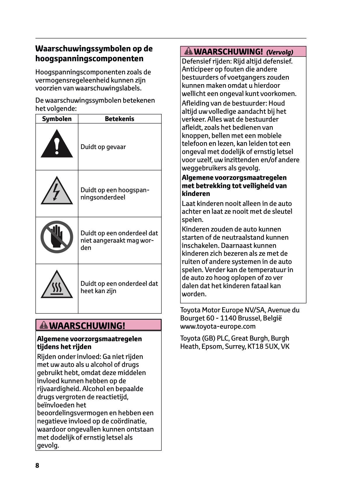 2025-2026 Toyota C-HR Plug-in-Hybrid Owner's Manual | Dutch