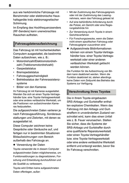 2022-2024 Toyota Corolla Hybrid Hatchback/Touring Sports Bedienungsanleitung | Deutsch