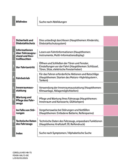 2026 Toyota Corolla Hybrid Hatchback/Touring Sports Bedienungsanleitung | Deutsch