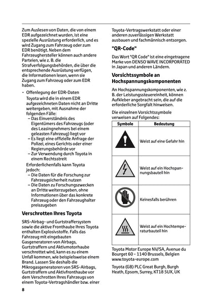 2025-2026 Toyota Mirai Bedienungsanleitung | Deutsch