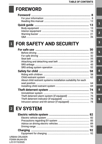 2025-2026 Toyota Urban Cruiser Owner's Manual | English