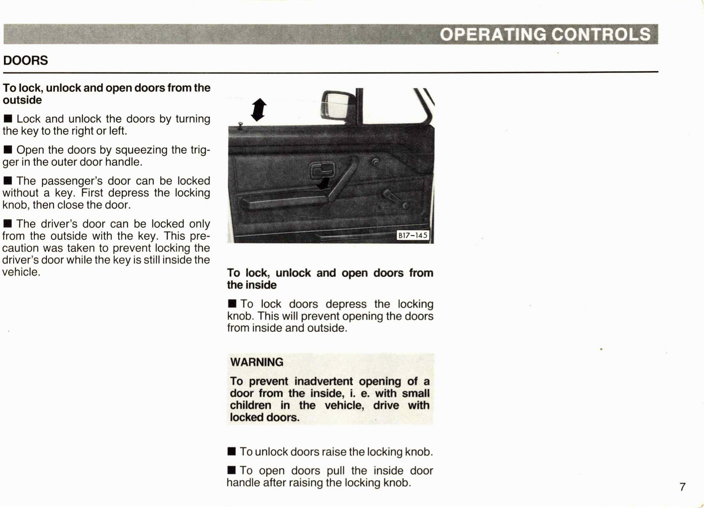 1986 Volkswagen Cabriolet Owner's Manual | English