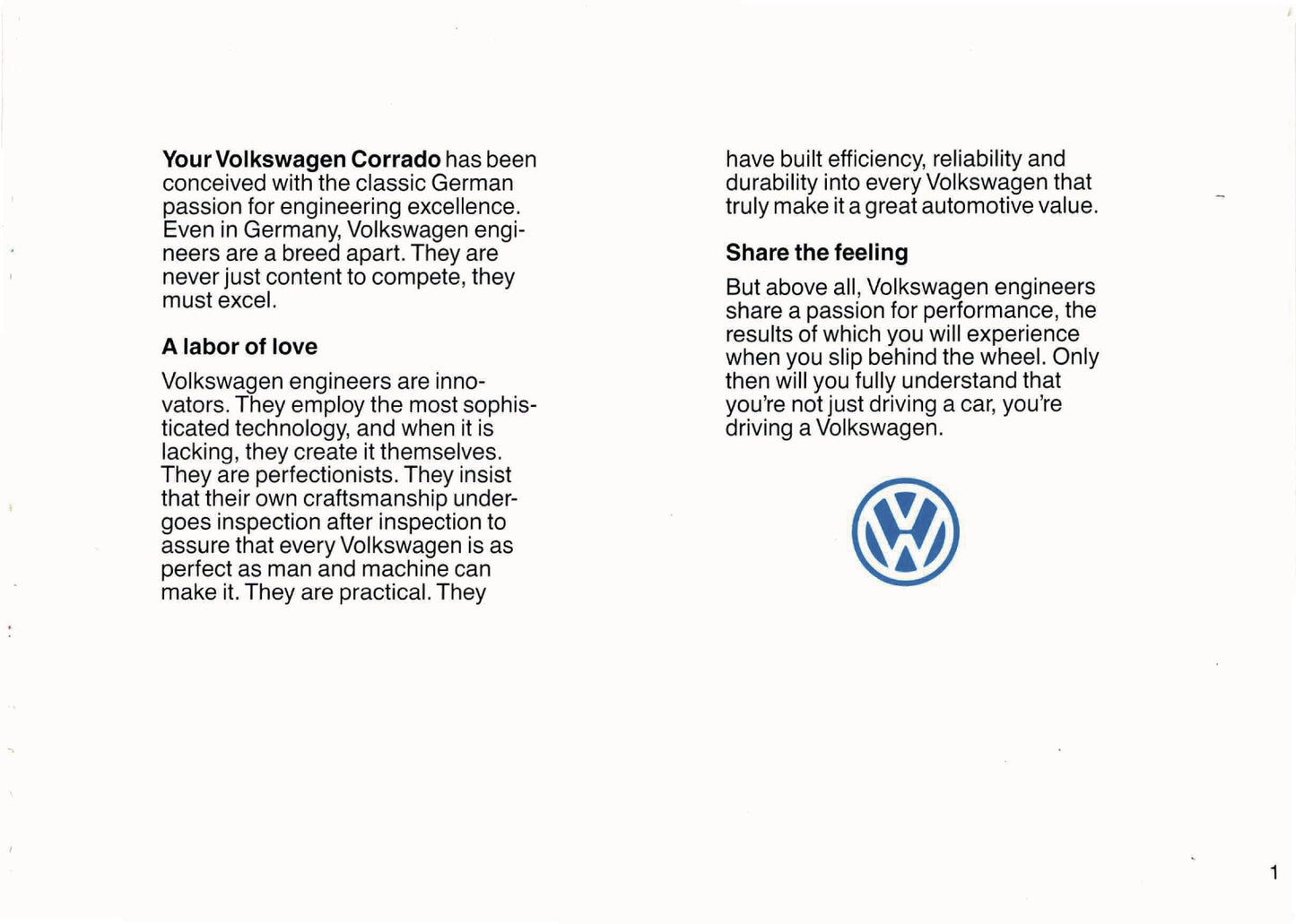 1994 Volkswagen Corrado Owner's Manual | English