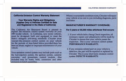 1997 Dodge Viper GTS Warranty & Maintenance Booklet | English